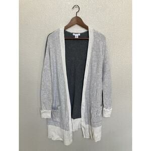 London Kaye womens long duster cardigan small gray pockets casual lounge cozy